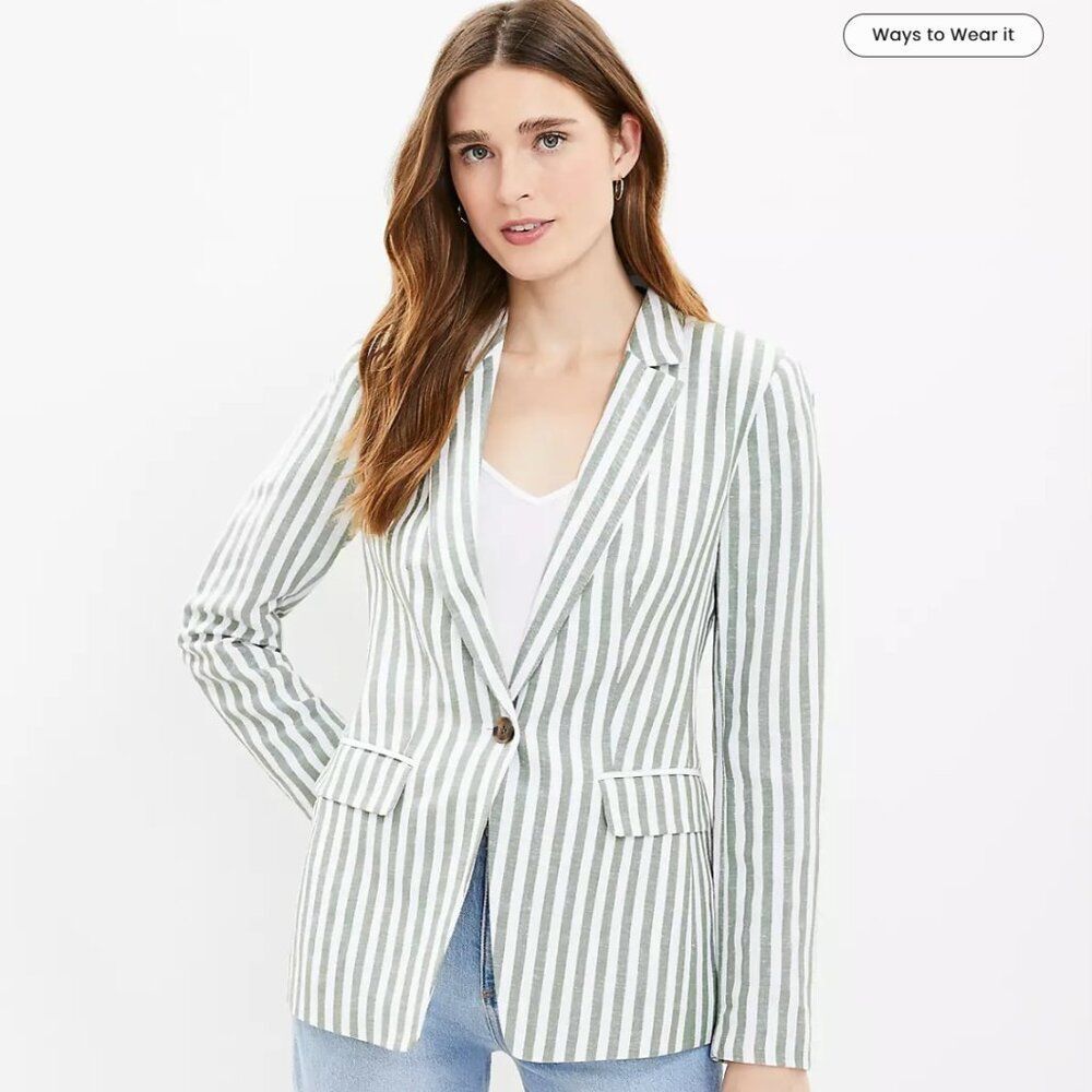 LOFT Striped Linen-Blend Modern Blazer | Size 10 - NWT